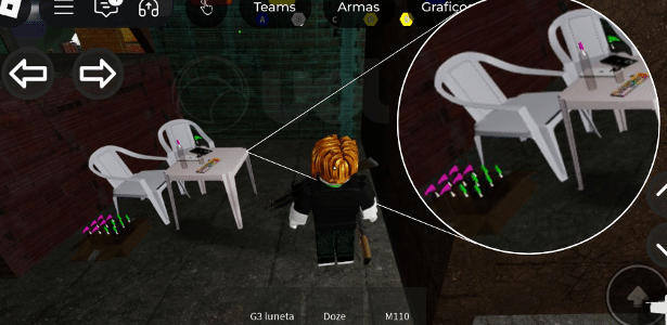 Objetos simulam tubos de lança perfume a venda dentro de um servidor na plataforma Roblox