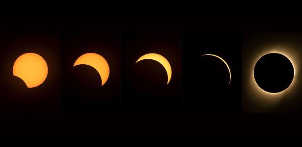 Diferentes fases de eclipse solar total