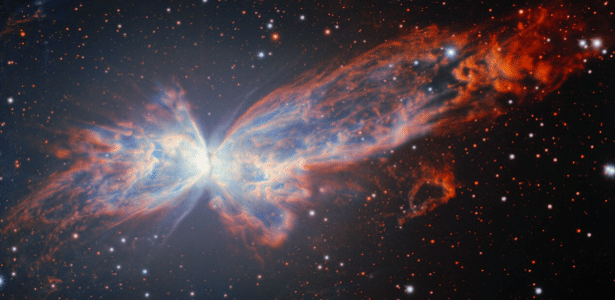 Nebulosa planetária ondulante que se assemelha a uma borboleta cósmica registrada pelo telescópio Gemini Sul