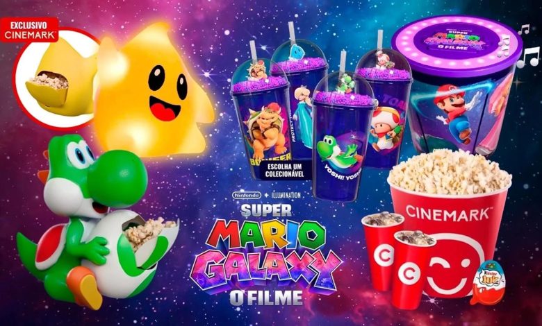 Combo de pipoca de Super Mario Galaxy custa a partir de R$ 300 no Cinemark