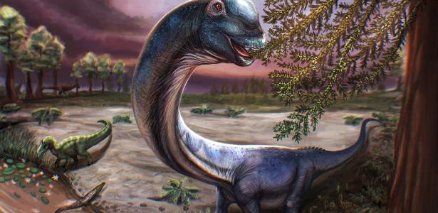Reconstrução artística do dinossauro Nagatitan chaiyaphumensis, cujos fósseis foram encontrados na Tailândia
