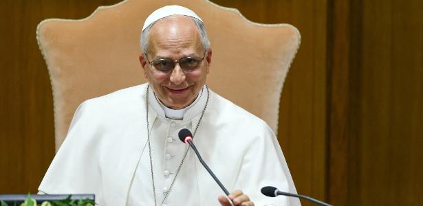 25.mai.2026 - Papa Leão 14 durante apresentação da encíclica Magnifica humanitas, que fala sobre inteligência artificial