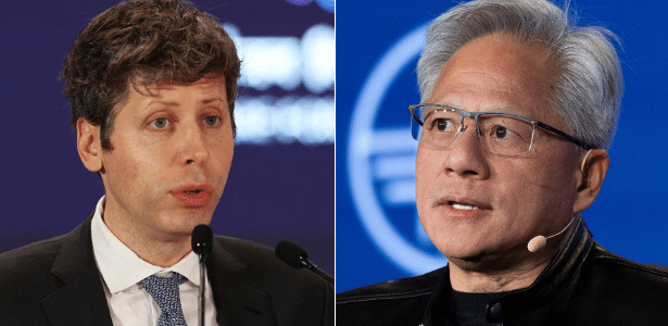 Sam Altman, CEO da OpenAI (criadora do ChatGPT), e Jensen Huang, CEO da Nvidia