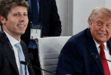 17.jun.26 - O presidente dos EUA, Donald Trump (à direita), e o CEO da OpenAI, Sam Altman, em encontro durante a Cúpula do G7 em Evian-les-Bains, França