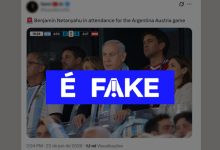É #FAKE foto de Benjamin Netanyahu na arquibancada de Argentina x Áustria na Copa do Mundo; imagem foi feita com IA