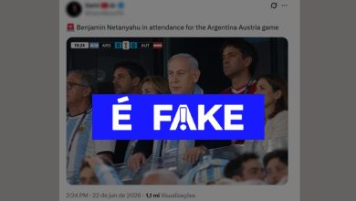 É #FAKE foto de Benjamin Netanyahu na arquibancada de Argentina x Áustria na Copa do Mundo; imagem foi feita com IA