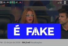 É #FAKE que foto mostre Shakira com Piqué na arquibancada de Argentina x Áustria na Copa; imagem foi manipulada por IA