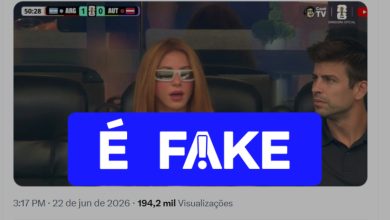 É #FAKE que foto mostre Shakira com Piqué na arquibancada de Argentina x Áustria na Copa; imagem foi manipulada por IA