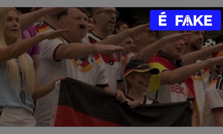 É #FAKE que vídeo mostre sósia de Hitler na arquibancada do jogo Alemanha x Curaçao na Copa; imagens foram manipuladas por IA