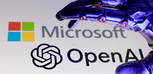 Logotipos da OpenAI (criadora do ChatGPT) e da Microsoft em ilustração
