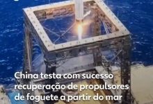 China testa sistema de recuperação de propulsores de foguete no mar