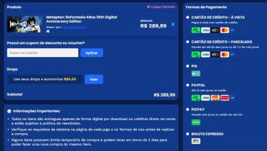 Carrinho de compras da Nuuvem com opções de pagamento