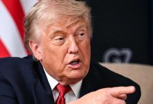 17.jun.2026 - Presidente dos EUA, Donald Trump, gesticula durante reunião do G7 realizada em Evian, na França