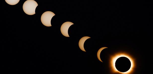 12.ago.26 - Montagem feita com sete fases do eclipse solar em Arija, Espanha