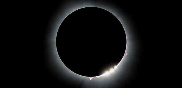 Eclipse solar total visto em Carbondale, Illinois (EUA), em 8 de abril de 2024