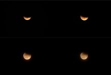 Esquema de fotos mostra as fases de eclipse lunar parcial em Seul, na Coreia do Sul, em 2021