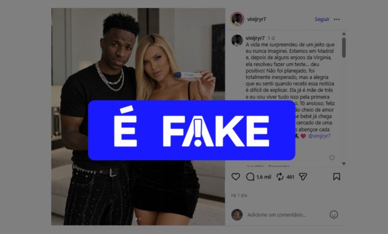 É #FAKE que Virginia Fonseca e Vini Jr. postaram fotos com anúncio de gravidez; imagens foram fabricadas com inteligência artificial