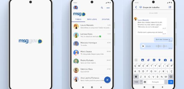 Capturas de tela do app Msg Gov, uma espécie de "WhatsApp" do Governo do Brasil