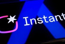 Instagram Instants com o logotipo da Meta em segundo plano